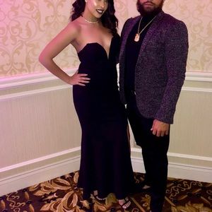 Black sweet heart cut dress with slit